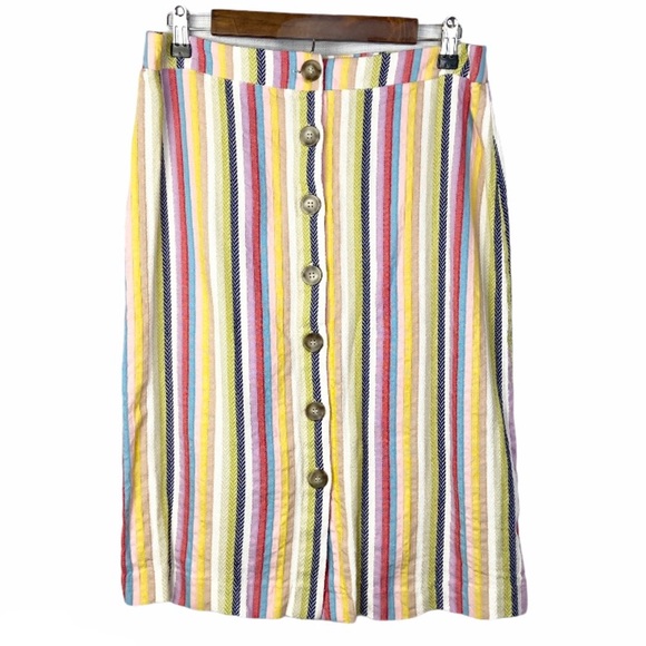 ECI Women's Striped Button-Up Midi Skirt Size L Multicolor Soft Comfortable - Picture 2 of 9